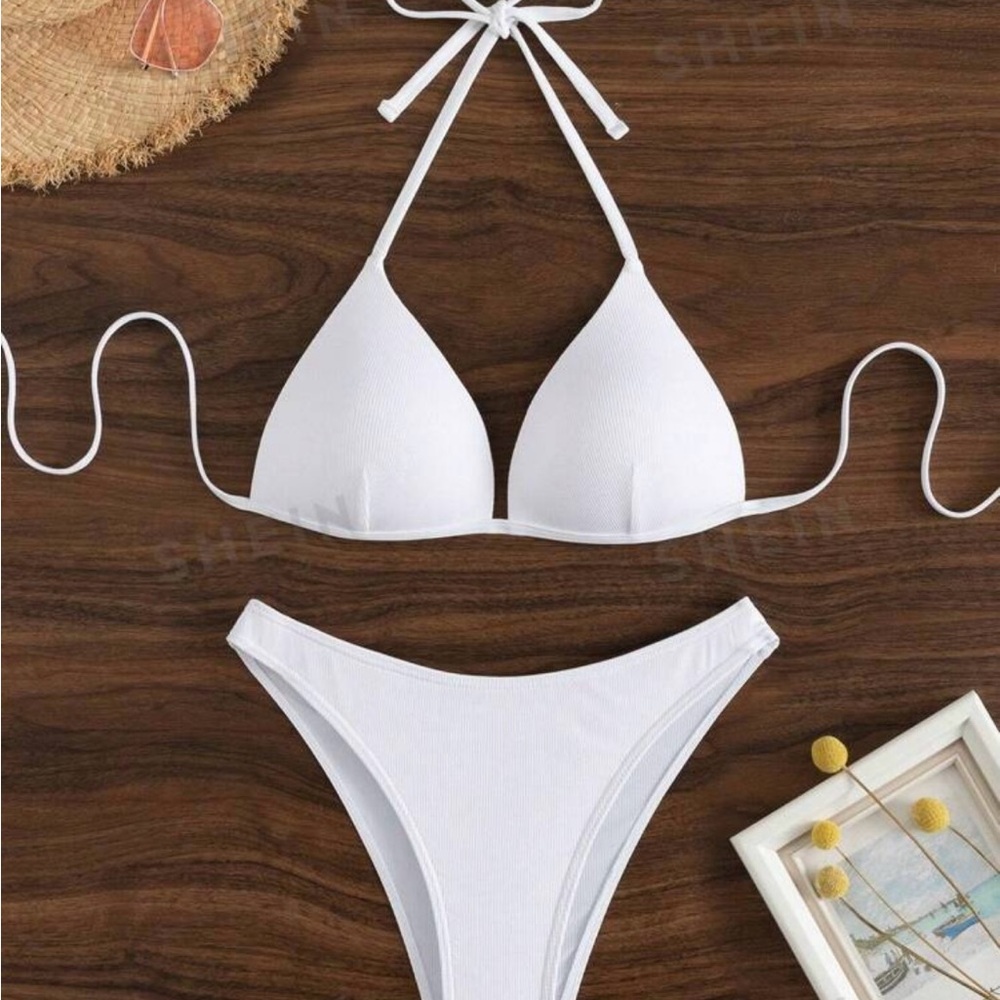 New Solid Halter Triangle Bikini Set…